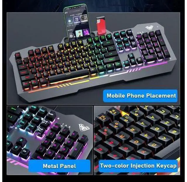 Alt view image 6 of 7 - F3010 Mechanical Keyboard Mobile Phone Holder Mutliple Background Light USB Wired Gaming Keyboard