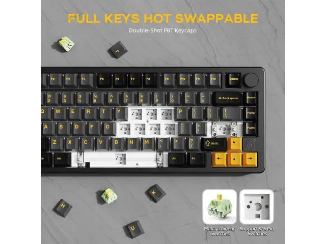 Alt view image 6 of 7 - x ATTACK SHARK X86 75% Aluminum CNC Wireless Mechanical Gaming Keyboard with Volume Knob,82 Key Gasket Hot Swappable RGB Custom Keyboard,PBT Keycaps,BT/2.4GHz/USB-C for Mac/Win-Starshine Black