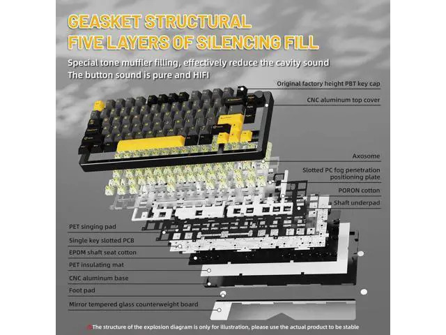 Alt view image 4 of 7 - x ATTACK SHARK X86 75% Aluminum CNC Wireless Mechanical Gaming Keyboard with Volume Knob,82 Key Gasket Hot Swappable RGB Custom Keyboard,PBT Keycaps,BT/2.4GHz/USB-C for Mac/Win-Starshine Black