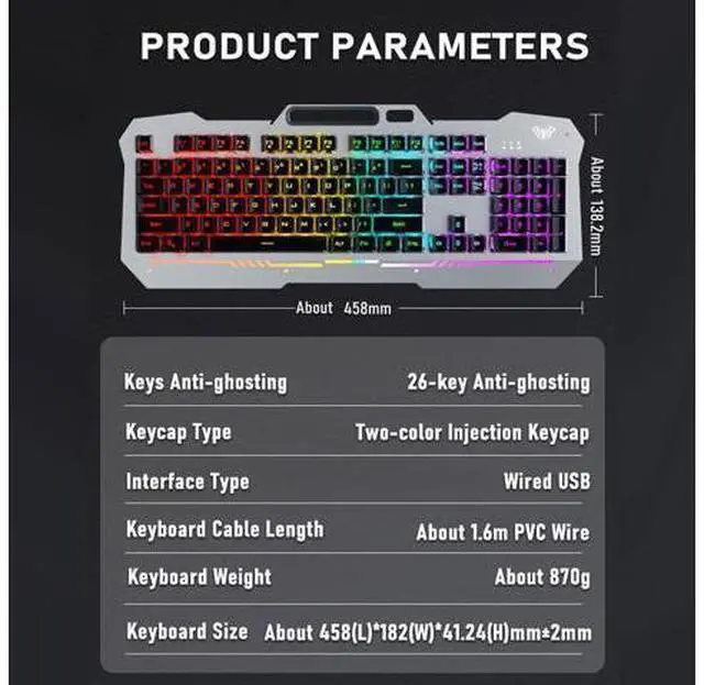 Alt view image 7 of 7 - F3010 Mechanical Keyboard Mobile Phone Holder Mutliple Background Light USB Wired Gaming Keyboard