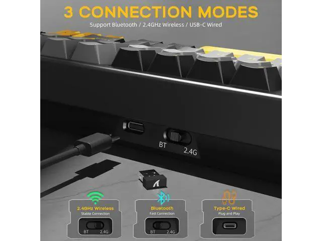 Alt view image 5 of 7 - x ATTACK SHARK X86 75% Aluminum CNC Wireless Mechanical Gaming Keyboard with Volume Knob,82 Key Gasket Hot Swappable RGB Custom Keyboard,PBT Keycaps,BT/2.4GHz/USB-C for Mac/Win-Starshine Black