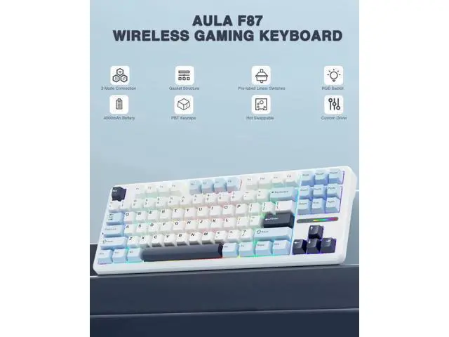 Alt view image 3 of 7 - Wireless Keyboard and Mouse Combo, F87 Mechanical Keyboard+SC580X Wireless Gaming Mouse Light Purple