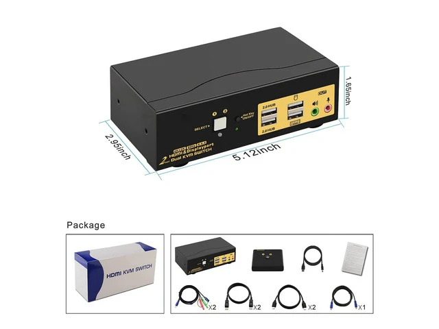 Alt view image 7 of 7 - 2 Port KVM Switch Dual Monitor HDMI + DisplayPort:
