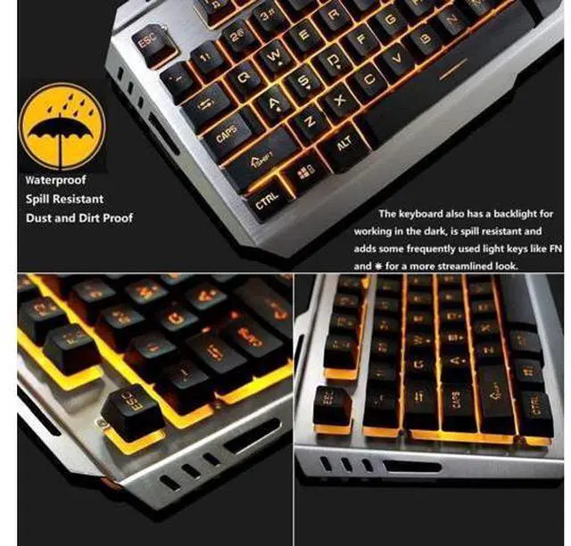 Alt view image 4 of 6 - Gaming Keyboard and Mouse Combo Orange Yellow Backlit LED Backlight Keyboard Computer Gaming Keyboad Lighted PC Gaming Mouse USB Keyboard Clicky Key Silver Metal Structure for Xbox PS4 PS3 Working