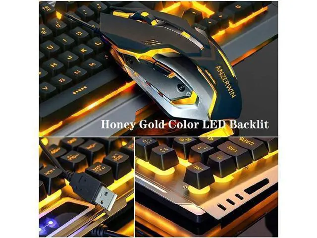 Alt view image 5 of 6 - Gaming Keyboard and Mouse Combo Orange Yellow Backlit LED Backlight Keyboard Computer Gaming Keyboad Lighted PC Gaming Mouse USB Keyboard Clicky Key Silver Metal Structure for Xbox PS4 PS3 Working