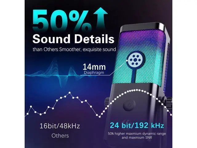 Alt view image 3 of 7 - VAREQOY USB Microphone for PC, RGB Gaming Microphone with Mute Button, Gain Control, Monitoring Headphone 3.5mm Jack, PC Mic for Gaming, Streaming, Podcast, VoiceOver, Recording