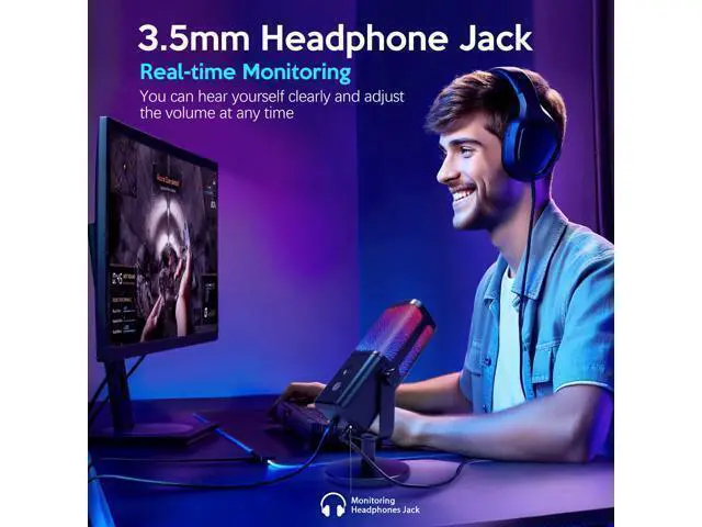Alt view image 5 of 7 - VAREQOY USB Microphone for PC, RGB Gaming Microphone with Mute Button, Gain Control, Monitoring Headphone 3.5mm Jack, PC Mic for Gaming, Streaming, Podcast, VoiceOver, Recording