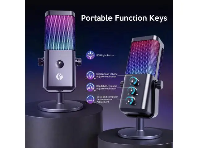 Alt view image 6 of 7 - VAREQOY USB Microphone for PC, RGB Gaming Microphone with Mute Button, Gain Control, Monitoring Headphone 3.5mm Jack, PC Mic for Gaming, Streaming, Podcast, VoiceOver, Recording