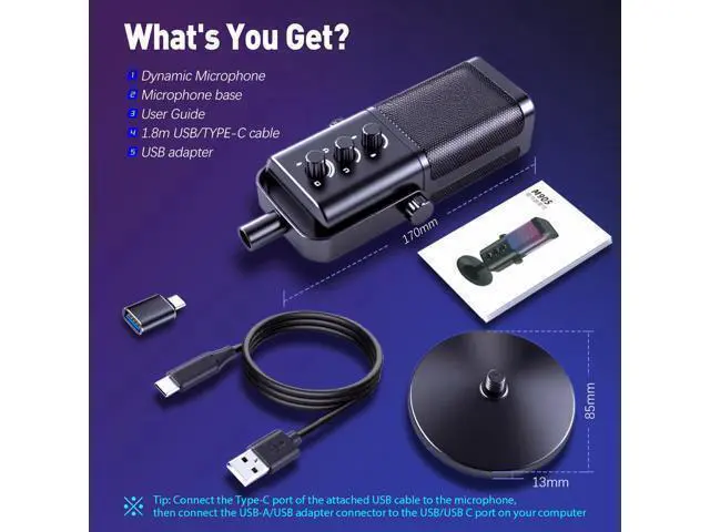 Alt view image 7 of 7 - VAREQOY USB Microphone for PC, RGB Gaming Microphone with Mute Button, Gain Control, Monitoring Headphone 3.5mm Jack, PC Mic for Gaming, Streaming, Podcast, VoiceOver, Recording