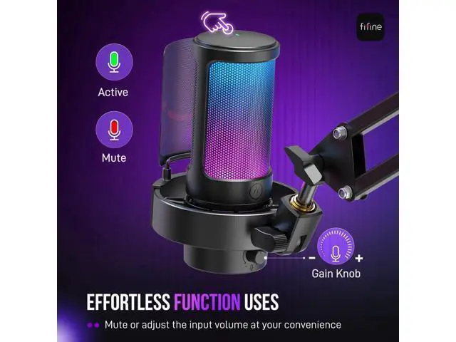 Alt view image 2 of 7 - Deuninker USB Gaming Microphone Kit, PC Streaming Mic with RGB Lights, Mute, Gain Knob, Metal Boom Arm for Recording Podcast, Condenser Computer Microphone Set Compatible with PS4/PS5-AmpliGame A8T
