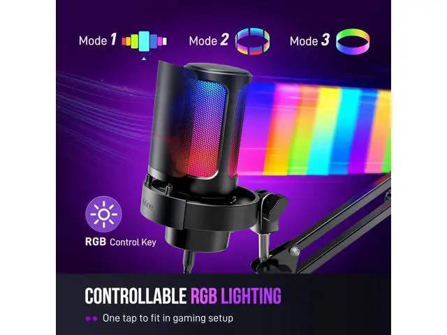 Alt view image 3 of 7 - Deuninker USB Gaming Microphone Kit, PC Streaming Mic with RGB Lights, Mute, Gain Knob, Metal Boom Arm for Recording Podcast, Condenser Computer Microphone Set Compatible with PS4/PS5-AmpliGame A8T