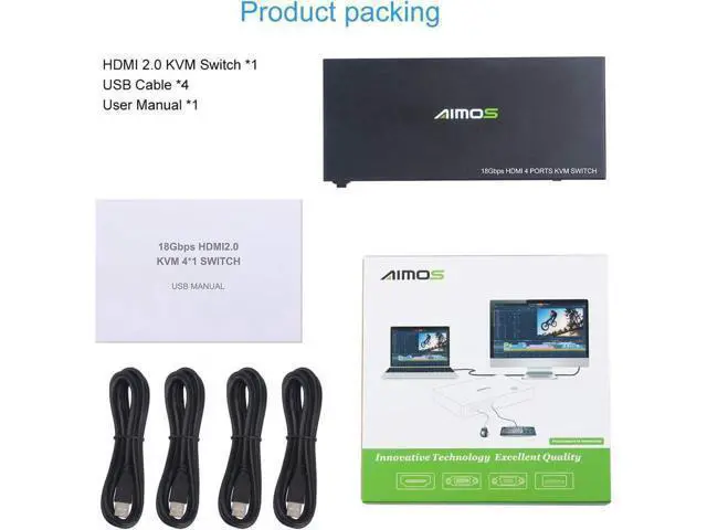 Alt view image 7 of 7 - KVM Switch HDMI 4K @60Hz 4 Port Box, USB Switch with 4 USB 2.0 Hubs, 4 in 1 Out HDMI KVM Switch Support Wireless Keyboard and Mouse and hotkey Switching, No Power Require eokCXOY