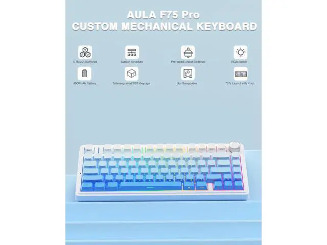 Alt view image 3 of 5 - AULA Wireless Keyboard and Mouse Combo, F75 Pro Mechanical Keyboards,75% Gasket Hot Swappable Custom Keyboard+SC580 Wireless Gaming Mouse Black