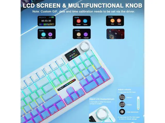 Alt view image 3 of 7 - AULA F108 PRO - Wireless Mechanical Keyboard with Screen&Knob,Hot Swappable Gaming Keyboard with 8000mAh Battery,Pre-lubed Switches,RGB Backlit,PBT Keycaps Creamy Sounding Computer Keyboards,104 Keys