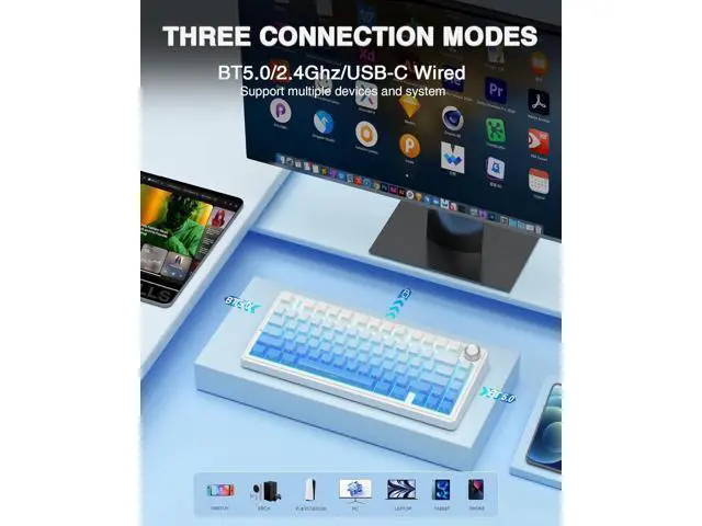 Alt view image 4 of 5 - AULA Wireless Keyboard and Mouse Combo, F75 Pro Mechanical Keyboards,75% Gasket Hot Swappable Custom Keyboard+SC580 Wireless Gaming Mouse Black