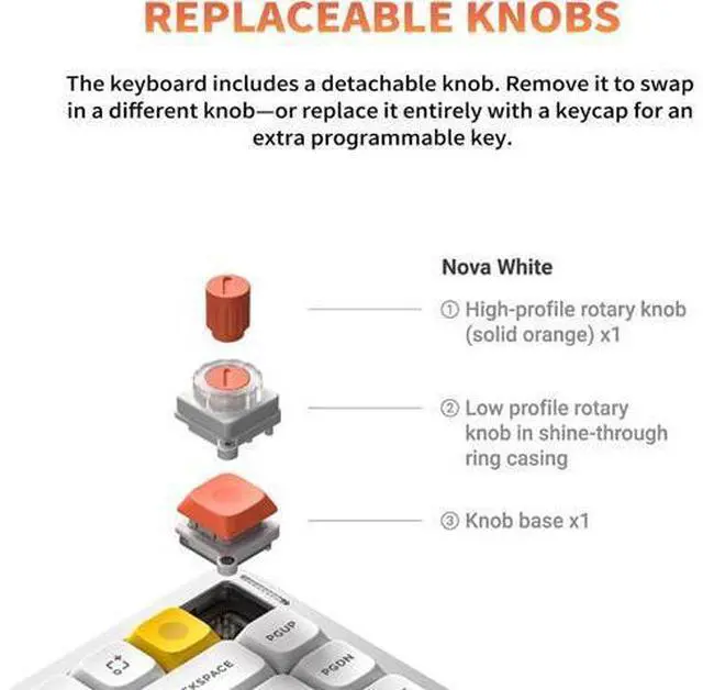 Alt view image 7 of 7 - Air75 V3 Hot Swappable Wireless Mechanical Keyboard, 84 Keys 75% Custom Low Profile Keyboard with Knob, RGB Backlit, Gasket Mounted, Support Bluetooth/2.4GHz/USB-C,White-Red Nano