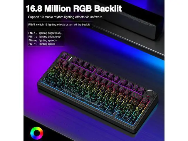 Alt view image 4 of 7 - F75 Pro Wireless Mechanical Keyboard with Knob,75% Hot Swappable Custom Gaming Keyboards,RGB Backlit,Pre-lubed Switches,Side Printed PBT Keycaps Creamy Sounding Computer Keyboard, Line Black