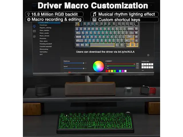 Alt view image 7 of 7 - F75 Pro Wireless Mechanical Keyboard with Knob,75% Hot Swappable Custom Gaming Keyboards,RGB Backlit,Pre-lubed Switches,Side Printed PBT Keycaps Creamy Sounding Computer Keyboard, Line Black