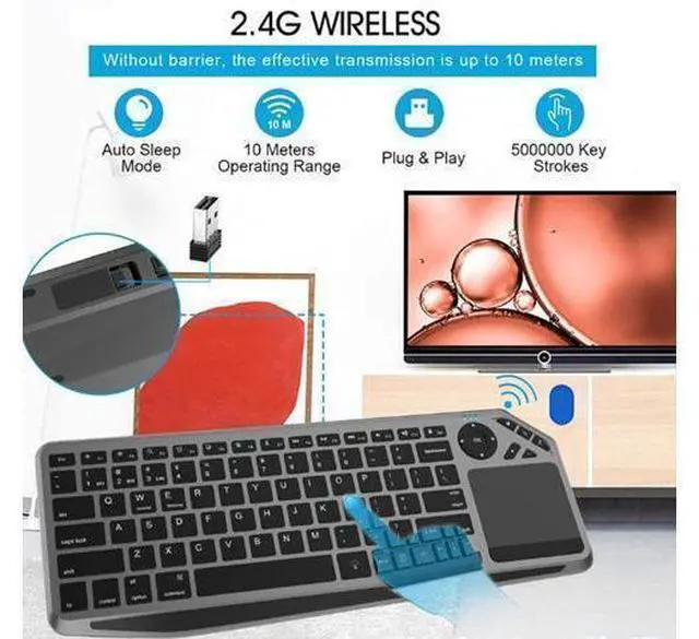 Alt view image 2 of 7 - Wireless Touch Keyboard, Keyboard with Touchpad 7 Color Backlight Multi Device Support for Tablet Laptop