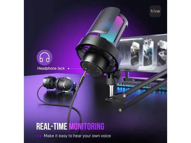 Alt view image 4 of 7 - Deuninker USB Gaming Microphone Kit, PC Streaming Mic with RGB Lights, Mute, Gain Knob, Metal Boom Arm for Recording Podcast, Condenser Computer Microphone Set Compatible with PS4/PS5-AmpliGame A8T