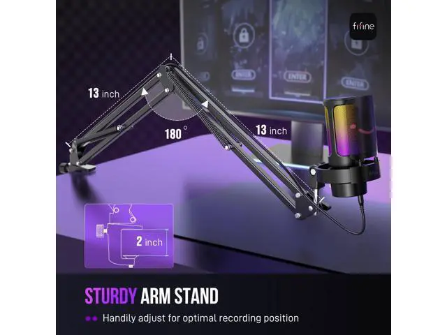 Alt view image 6 of 7 - Deuninker USB Gaming Microphone Kit, PC Streaming Mic with RGB Lights, Mute, Gain Knob, Metal Boom Arm for Recording Podcast, Condenser Computer Microphone Set Compatible with PS4/PS5-AmpliGame A8T