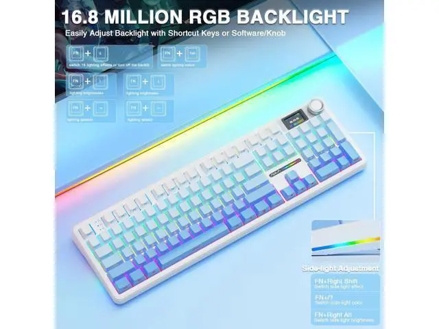 Alt view image 7 of 7 - AULA F108 PRO - Wireless Mechanical Keyboard with Screen&Knob,Hot Swappable Gaming Keyboard with 8000mAh Battery,Pre-lubed Switches,RGB Backlit,PBT Keycaps Creamy Sounding Computer Keyboards,104 Keys