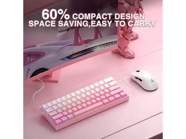 Alt view image 3 of 5 - Aula WIN60 HE - 60% Mechanical Gaming Keyboard Wired, Hall Effect Magnetic Switch Hot Swappable,8000 Hz Polling Rate, RGB Keyboard 60 Percent Compact Design for PC (Gradient Pink)