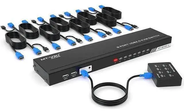 Main image of 8 Port KVM Switch HDMI, MT-VIKI 4K@30Hz Rack Mount KVM HDMI Switch w/IR Remote & Wire-Desktop Controller & 8 HDMI KVM Cables