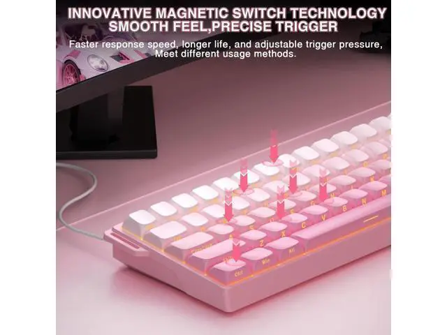 Alt view image 4 of 5 - Aula WIN60 HE - 60% Mechanical Gaming Keyboard Wired, Hall Effect Magnetic Switch Hot Swappable,8000 Hz Polling Rate, RGB Keyboard 60 Percent Compact Design for PC (Gradient Pink)