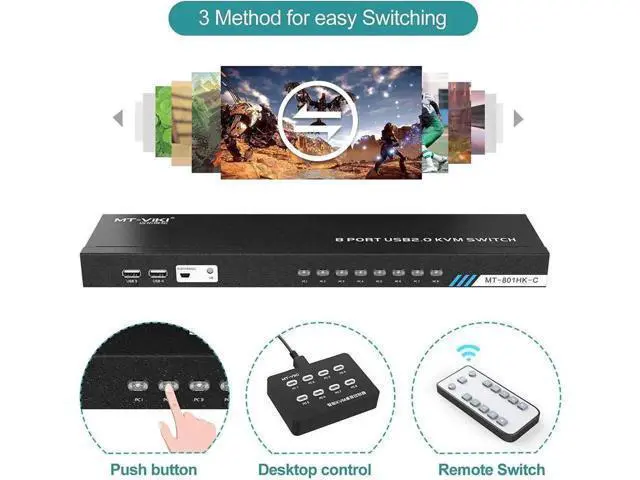 Alt view image 2 of 7 - 8 Port KVM Switch HDMI, MT-VIKI 4K@30Hz Rack Mount KVM HDMI Switch w/IR Remote & Wire-Desktop Controller & 8 HDMI KVM Cables