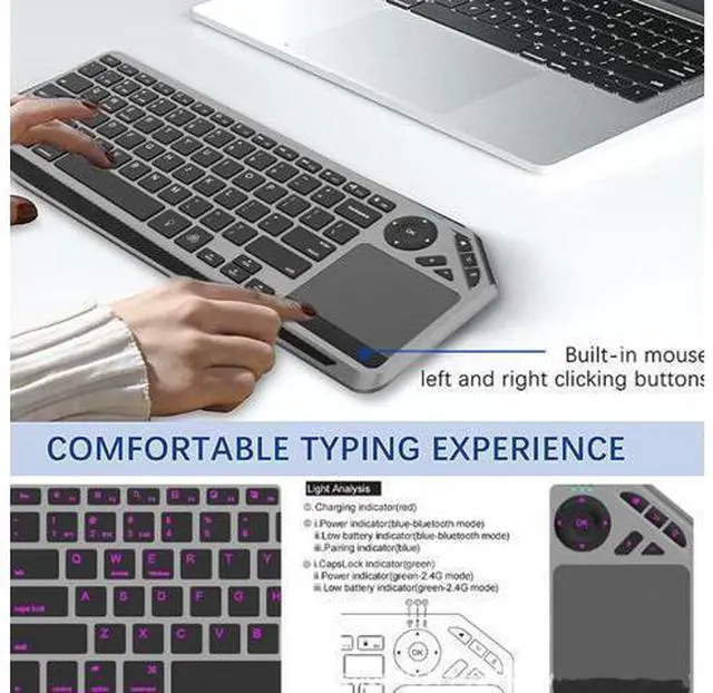 Alt view image 5 of 7 - Wireless Touch Keyboard, Keyboard with Touchpad 7 Color Backlight Multi Device Support for Tablet Laptop