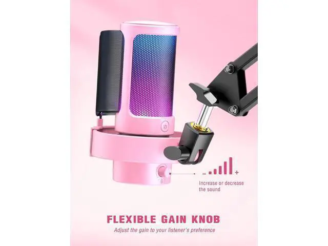 Alt view image 5 of 6 - Deuninker Condenser Desktop Mic and Mic Arm Stand Set, USB Gaming Microphone with Tap-to-Mute, RGB Button, Gain Knob for Streaming, Boom Mic Stand with Adapter, C-Clamp for Recording, Studio(A8P+CS1)