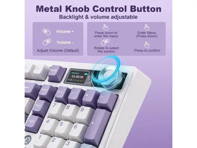 Alt view image 4 of 7 - AJAZZ AK980 Mechanical Keyboard with Smart Display & Knob,98% Wireless Keyboard Tri-Mode BT/2.4G/USB-C, Hot Swappable, PBT Keycaps, with RGB Light for Win & Mac(Purple,Murad Switch)