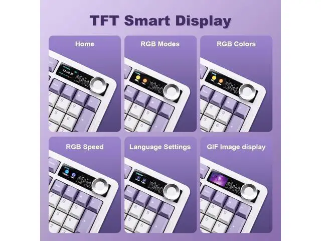 Alt view image 5 of 7 - AJAZZ AK980 Mechanical Keyboard with Smart Display & Knob,98% Wireless Keyboard Tri-Mode BT/2.4G/USB-C, Hot Swappable, PBT Keycaps, with RGB Light for Win & Mac(Purple,Murad Switch)