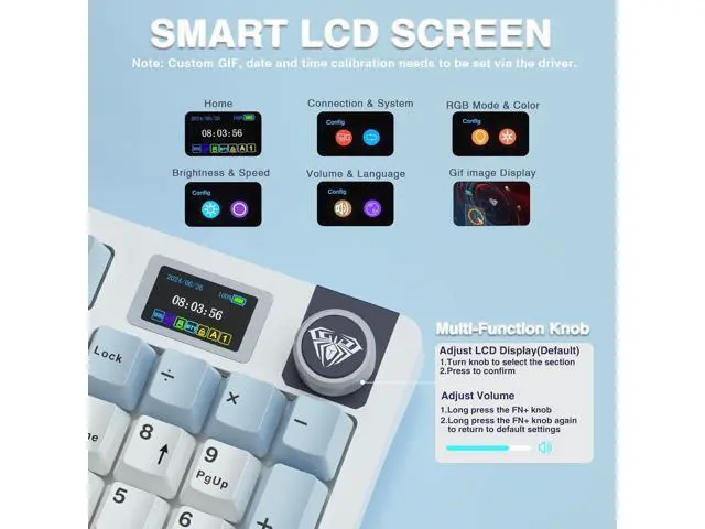 Alt view image 3 of 7 - AULA S98 Pro Wireless Mechanical Keyboard,Smart Screen & Knob,Tri-Mode BT5.0/USB-C/2.4GHz Creamy Keyboard,Pre-lubed Linear Switches,Hot Swappable RGB Backlit Computer Gaming Keyboards