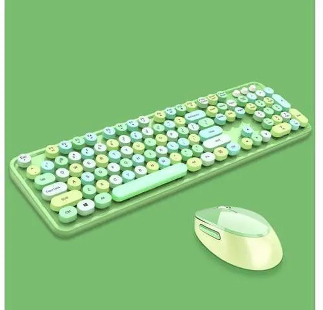 Main image of Mofii Sweet Wireless Keyboard And Mouse Set Girls Punk Keyboard Office Set, Colour: Green Mixed