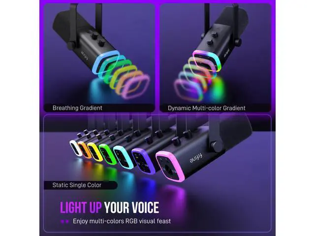 Alt view image 5 of 7 - Deuninker USB/XLR Dynamic Microphone for Podcast Recording, PC Computer Gaming Streaming Mic with RGB Light, Mute Button, Headphones Jack, Desktop Stand, Vocal Mic for Singing YouTube-AmpliGame AM8