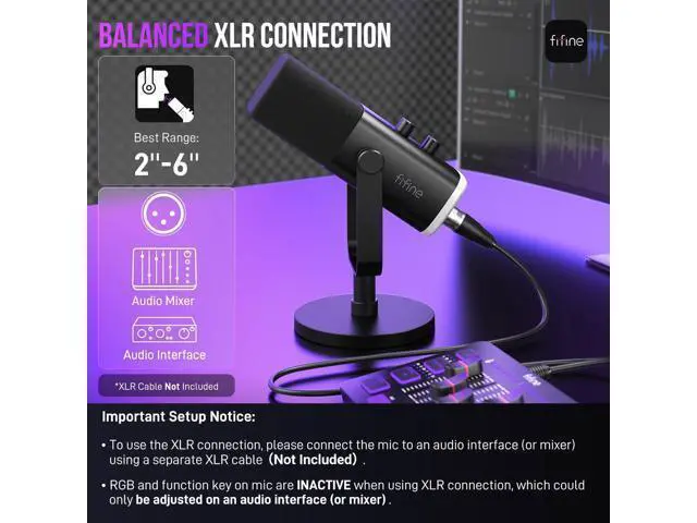 Alt view image 6 of 7 - Deuninker USB/XLR Dynamic Microphone for Podcast Recording, PC Computer Gaming Streaming Mic with RGB Light, Mute Button, Headphones Jack, Desktop Stand, Vocal Mic for Singing YouTube-AmpliGame AM8