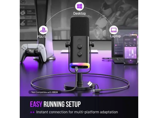 Alt view image 7 of 7 - Deuninker USB/XLR Dynamic Microphone for Podcast Recording, PC Computer Gaming Streaming Mic with RGB Light, Mute Button, Headphones Jack, Desktop Stand, Vocal Mic for Singing YouTube-AmpliGame AM8