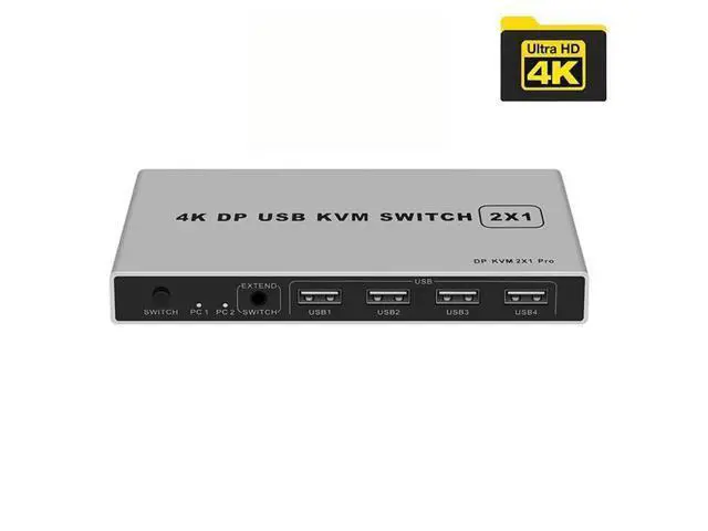 Alt view image 7 of 7 - 8K Dual-port DP USB KVM 2x1 Displayport KVM Switch 2 in 1 out 4K 60Hz 2-Port DP 1.4 USB KVM Switch Support Mouse Keyboad Printer(USB Power cable) (4K)