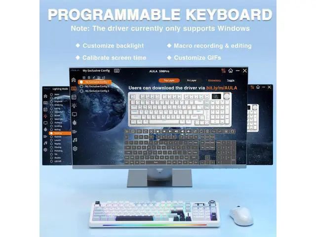 Alt view image 6 of 7 - AULA S98 Pro Wireless Mechanical Keyboard,Smart Screen & Knob,Tri-Mode BT5.0/USB-C/2.4GHz Creamy Keyboard,Pre-lubed Linear Switches,Hot Swappable RGB Backlit Computer Gaming Keyboards