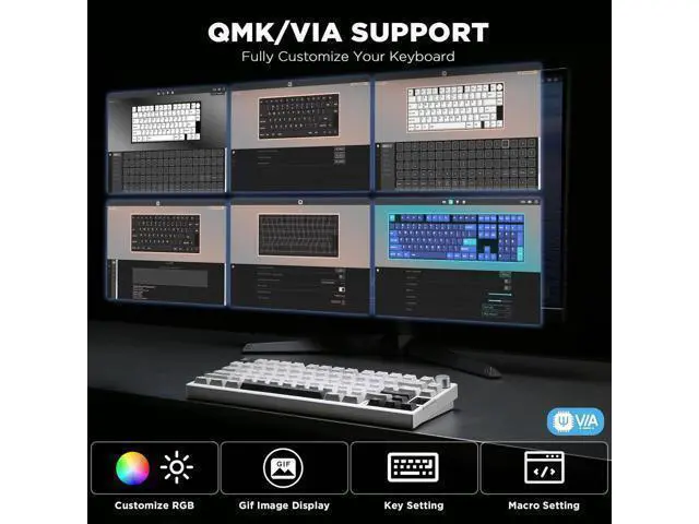 Alt view image 3 of 7 - YUNZII AL80 Wireless Mechanical Keyboard,Full Aluminum CNC, Smart LCD Display,Hot Swappable Gasket Mount 75% Layout with Knob,BT/2.4G/USB-C,QMK/VIA Support for Win/Mac (Silver, Cocoa Cream V2 Switch)