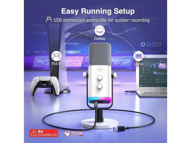 Alt view image 3 of 7 - Deuninker XLR/USB Gaming Microphone for Streaming Podcasting, PC Computer RGB Mic, with Gain Knob, Mute Button, Monitoring Jack, Gamer Mic for Recording Video Creation-AmpliGame AM8 White