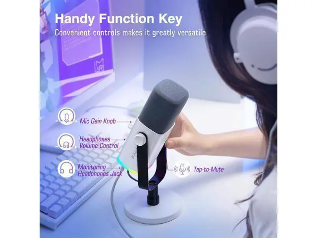 Alt view image 5 of 7 - Deuninker XLR/USB Gaming Microphone for Streaming Podcasting, PC Computer RGB Mic, with Gain Knob, Mute Button, Monitoring Jack, Gamer Mic for Recording Video Creation-AmpliGame AM8 White
