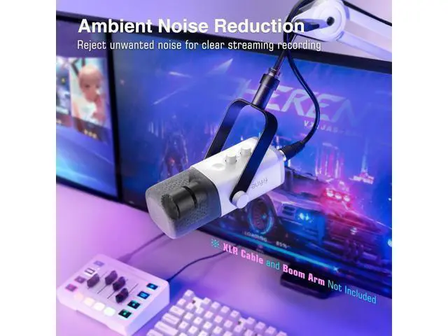 Alt view image 6 of 7 - Deuninker XLR/USB Gaming Microphone for Streaming Podcasting, PC Computer RGB Mic, with Gain Knob, Mute Button, Monitoring Jack, Gamer Mic for Recording Video Creation-AmpliGame AM8 White