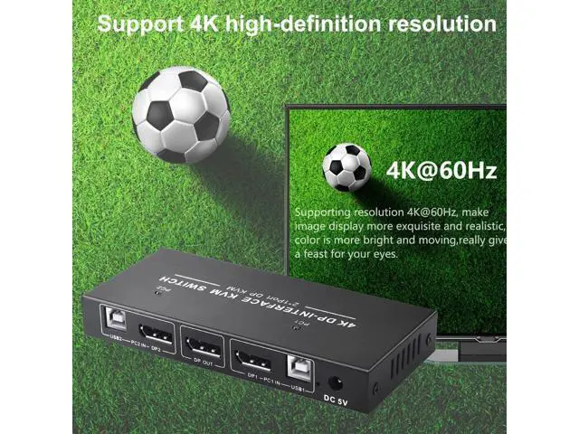 Alt view image 5 of 7 - 2 Port Displayport KVM Switch 4K 60Hz USB DP KVM 2 in 1 out DP USB KVM Switch 2x1 For PC to share monitor mouse keyboard printer