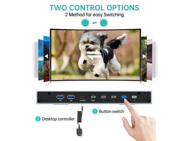 Alt view image 4 of 5 - MT-VIKI 4K@120Hz/144Hz USB 3.0 HDMI KVM Switch 4 Port 8K@60Hz, Aluminum KVM Switch HDMI 2.1, HDR for Games (4 USB 3.0 Cable Included)