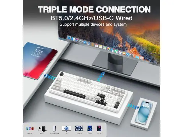 Alt view image 3 of 7 - AULA F99 Wireless Mechanical Keyboard,Tri-Mode Bluetooth 5.0/2.4GHz/USB-C Hot Swappable Custom Keyboard,Pre-lubed Linear Switches,Gasket Structure,RGB Backlit Gaming Keyboard for PC/Tablet/PS/Xbox