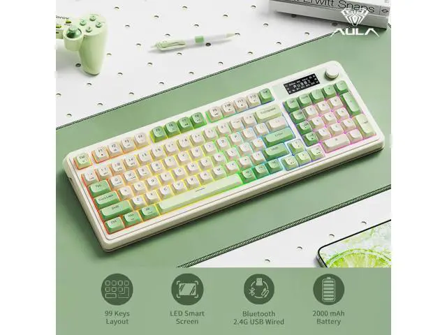 Alt view image 2 of 7 - AULA S99 Pro Wireless Keyboard, Monitor and Media Knob, Tri-Mode Bluetooth/2.4G/USB-C RGB Creamy Gaming Keyboard with Number Pad Macro Keys, Custom Computer Keyboard for Laptop,