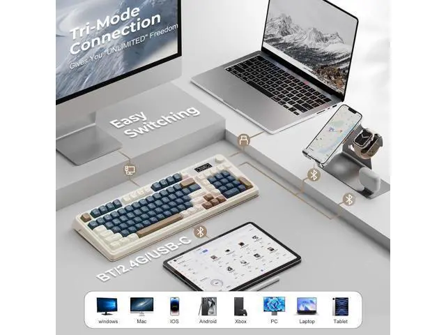 Alt view image 7 of 7 - AULA S99 Pro Wireless Keyboard, Monitor and Media Knob, Tri-Mode Bluetooth/2.4G/USB-C RGB Creamy Gaming Keyboard with Number Pad Macro Keys, Custom Computer Keyboard for Laptop,
